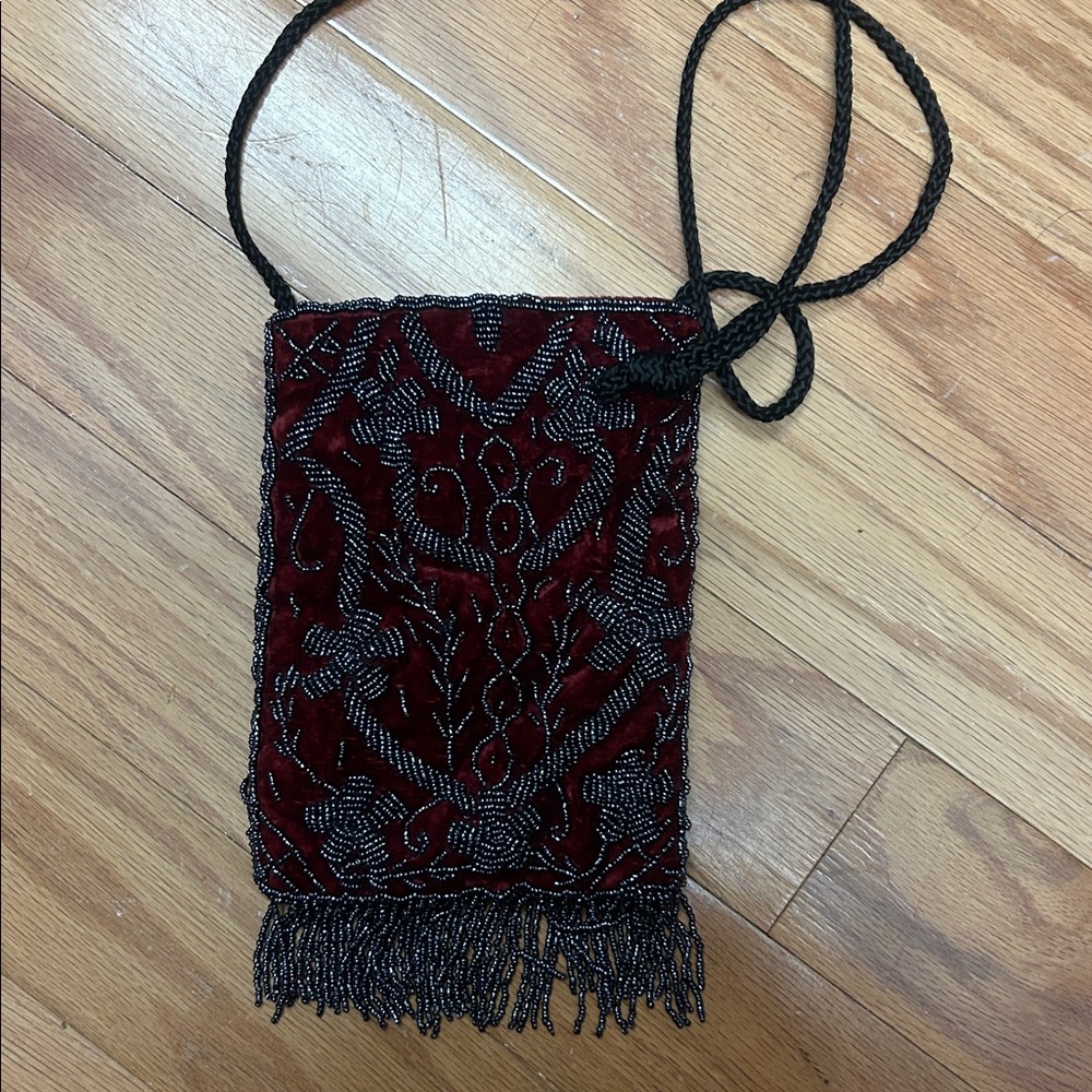 Embroidered Red and Black Crossbody Bag